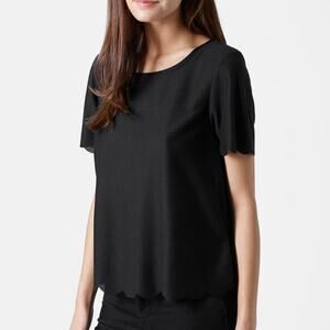 Topshop Black Scallop Frill Tee